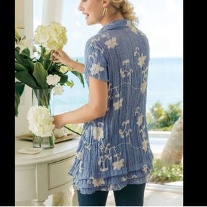 Soft Surroundings Fiorian Embroidered Crinkle Tunic Top Size Medium